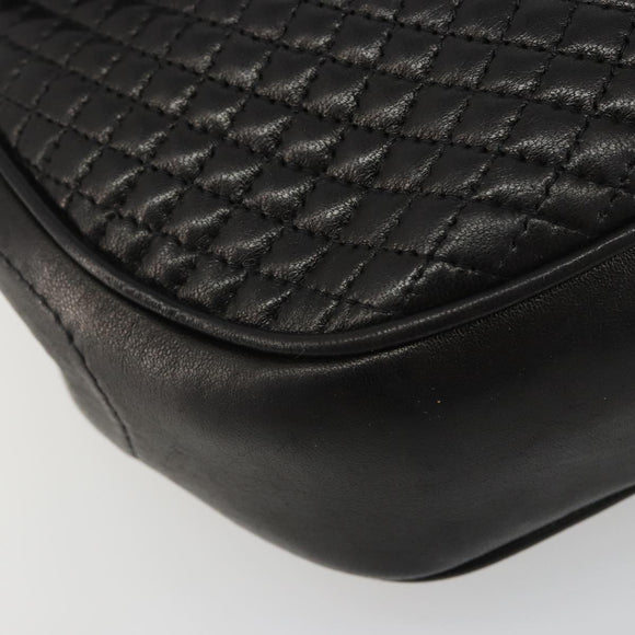 BALLY Kette Umhängetasche Leder Schwarz Gold Auth YKZ154A