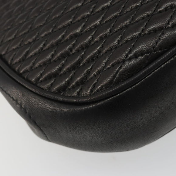 BALLY Kette Umhängetasche Leder Schwarz Gold Auth YKZ154A