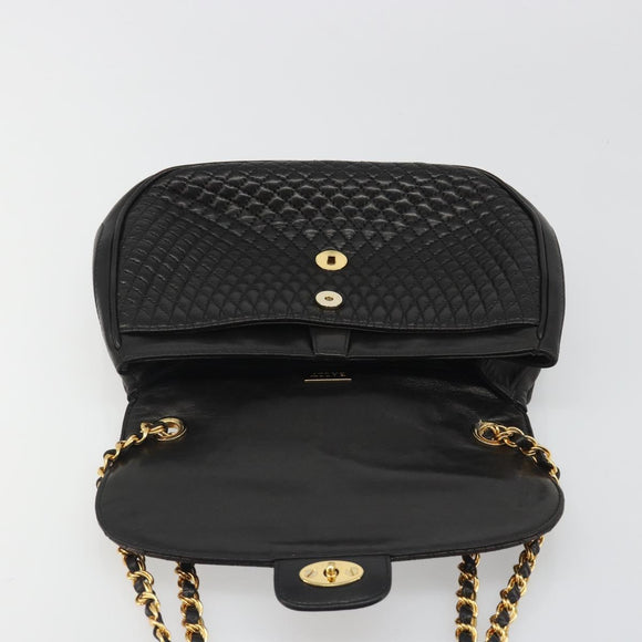 BALLY Kette Umhängetasche Leder Schwarz Gold Auth YKZ154A