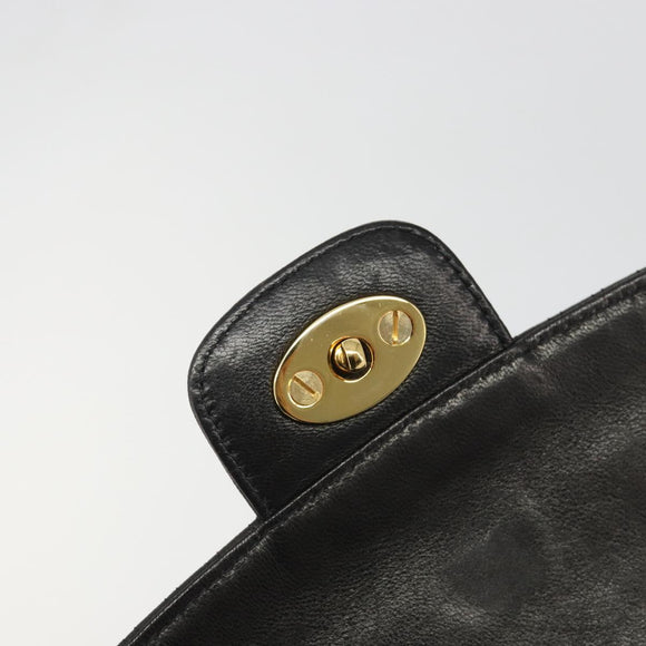 BALLY Kette Umhängetasche Leder Schwarz Gold Auth YKZ154A