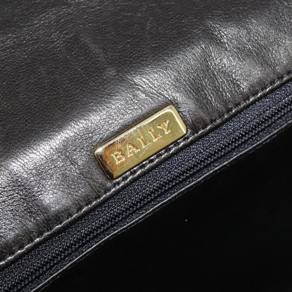 BALLY Kette Umhängetasche Leder Schwarz Gold Auth YKZ154A