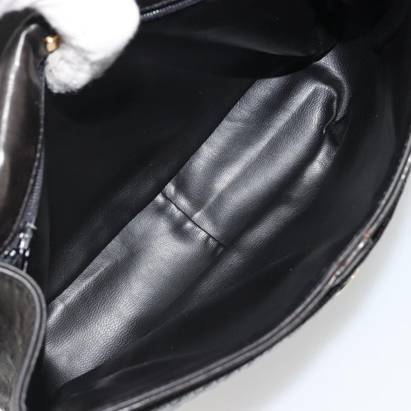 BALLY Kette Umhängetasche Leder Schwarz Gold Auth YKZ154A