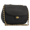 BALLY Kette Umhängetasche Leder Schwarz Gold Auth YKZ154A-1