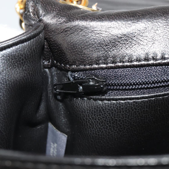 BALLY Kette Umhängetasche Leder Schwarz Gold Auth YKZ154A