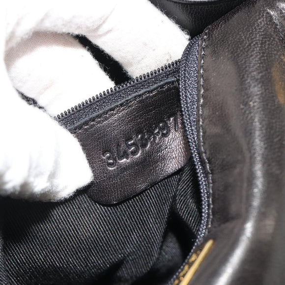 BALLY Kette Umhängetasche Leder Schwarz Gold Auth YKZ154A
