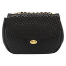 BALLY Kette Umhängetasche Leder Schwarz Gold Auth YKZ154A-13