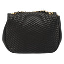 BALLY Kette Umhängetasche Leder Schwarz Gold Auth YKZ154A-2