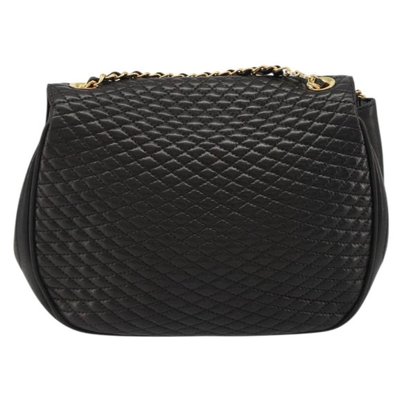 BALLY Kette Umhängetasche Leder Schwarz Gold Auth YKZ154A