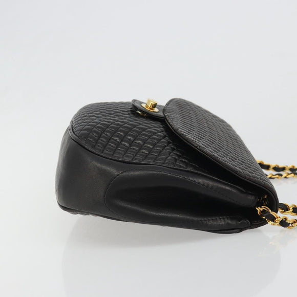 BALLY Kette Umhängetasche Leder Schwarz Gold Auth YKZ154A