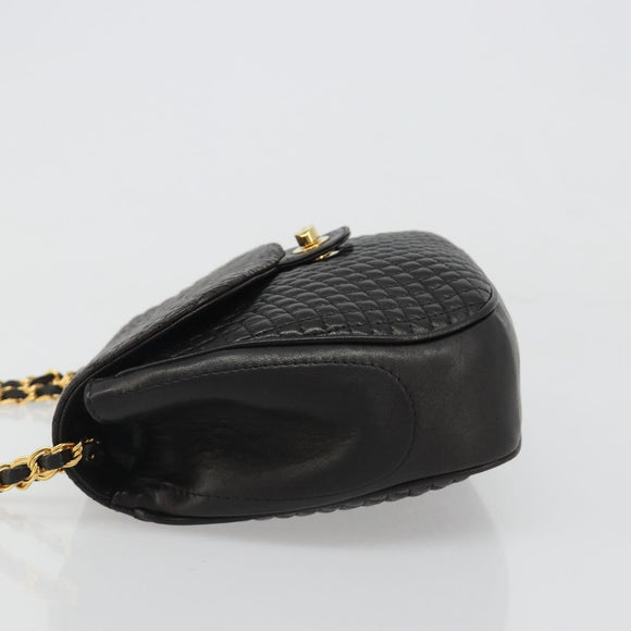 BALLY Kette Umhängetasche Leder Schwarz Gold Auth YKZ154A