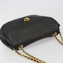 BALLY Kette Umhängetasche Leder Schwarz Gold Auth YKZ154A-6
