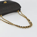 BALLY Kette Umhängetasche Leder Schwarz Gold Auth YKZ154A-7