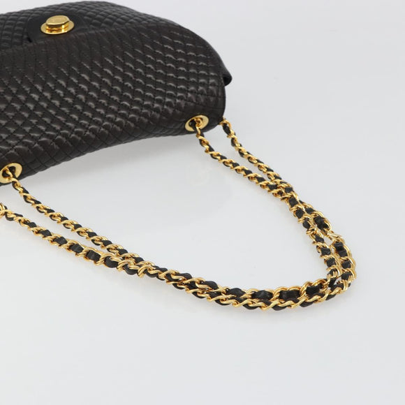 BALLY Kette Umhängetasche Leder Schwarz Gold Auth YKZ154A