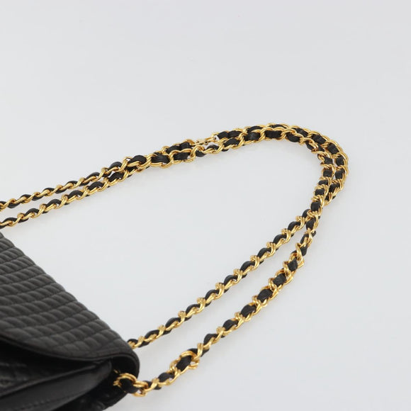 BALLY Kette Umhängetasche Leder Schwarz Gold Auth YKZ154A