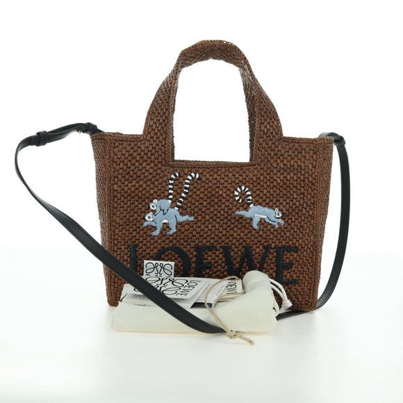 LOEWE Font Tote Small Suna Fujita Collaboration Bag Raffia 2way Auth YKZ1552SAM