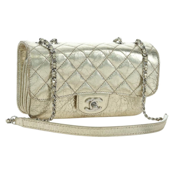 CHANEL Matelasse Chain Shoulder Bag Leather Gold CC Auth YKZ1557SAM
