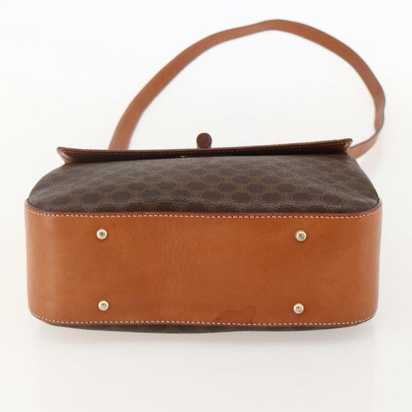 CELINE Macadam Canvas Handtasche PVC Leder 2-Wege Braun Gold Auth YKZ1558A