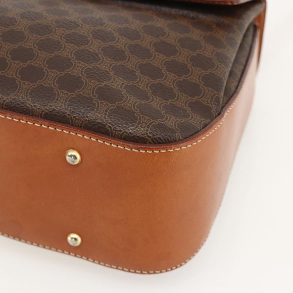 CELINE Macadam Canvas Handtasche PVC Leder 2-Wege Braun Gold Auth YKZ1558A