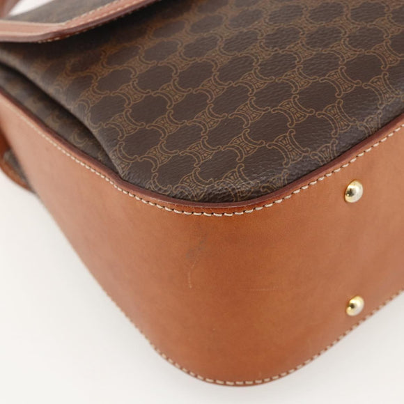 CELINE Macadam Canvas Handtasche PVC Leder 2-Wege Braun Gold Auth YKZ1558A