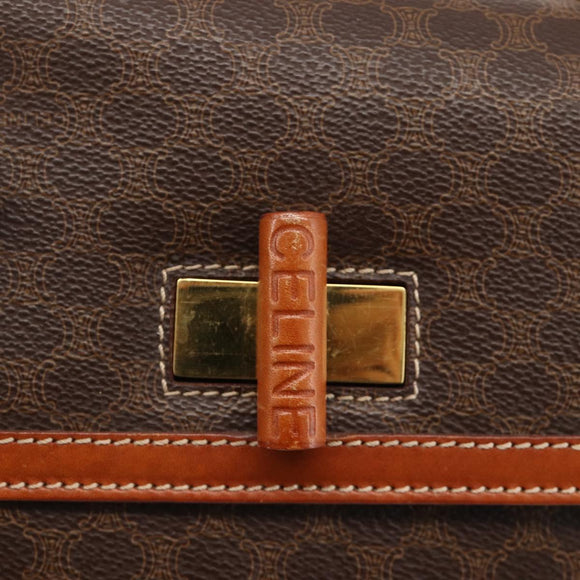 CELINE Macadam Canvas Handtasche PVC Leder 2-Wege Braun Gold Auth YKZ1558A