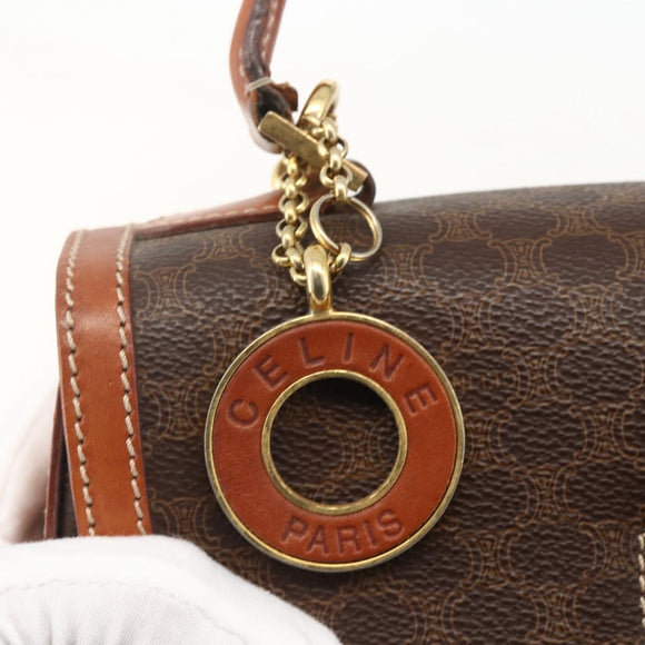 CELINE Macadam Canvas Handtasche PVC Leder 2-Wege Braun Gold Auth YKZ1558A