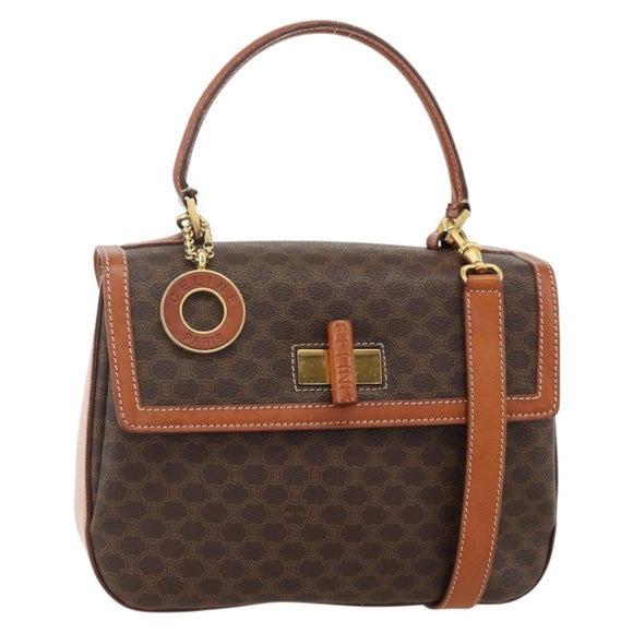 CELINE Macadam Canvas Handtasche PVC Leder 2-Wege Braun Gold Auth YKZ1558A
