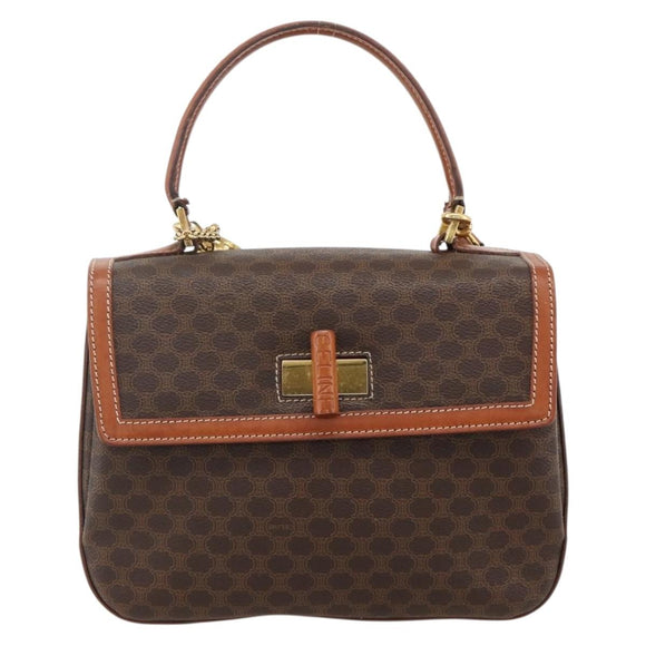 CELINE Macadam Canvas Handtasche PVC Leder 2-Wege Braun Gold Auth YKZ1558A
