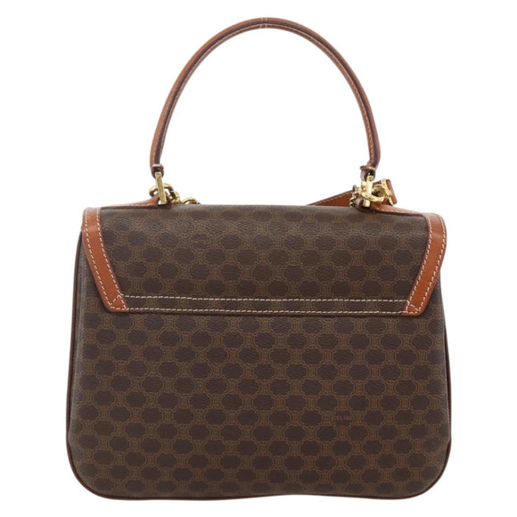 CELINE Macadam Canvas Handtasche PVC Leder 2-Wege Braun Gold Auth YKZ1558A