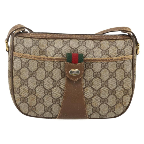 GUCCI GG Supreme Web Sherry Line Bag PVC Beige Gold 56 02 032 Auth YKZ1559