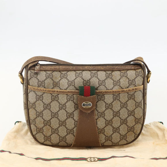 GUCCI GG Supreme Web Sherry Line Bag PVC Beige Gold 56 02 032 Auth YKZ1559