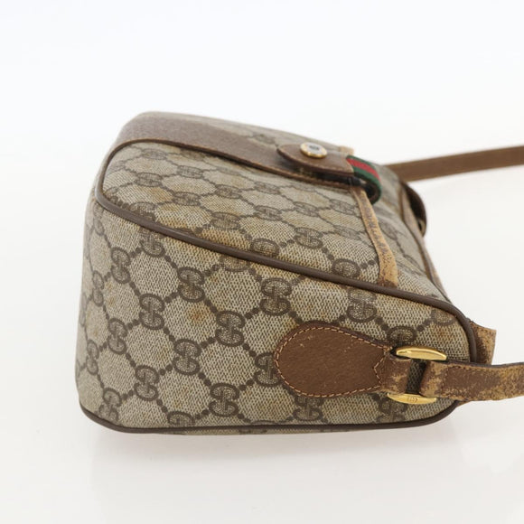 GUCCI GG Supreme Web Sherry Line Bag PVC Beige Gold 56 02 032 Auth YKZ1559