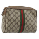 GUCCI GG Supreme Web Sherry Line Clutch Bag PVC Beige Gold 89 01 012 Auth YKZ156-1