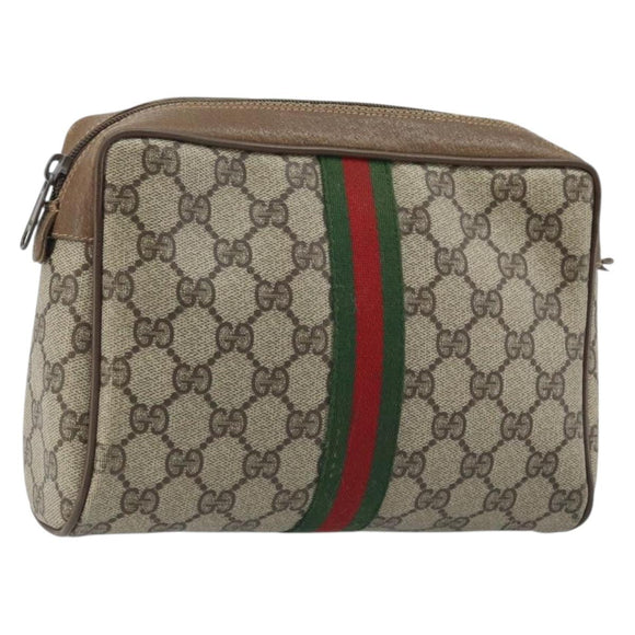 GUCCI GG Supreme Web Sherry Line Clutch Bag PVC Beige Gold 89 01 012 Auth YKZ156