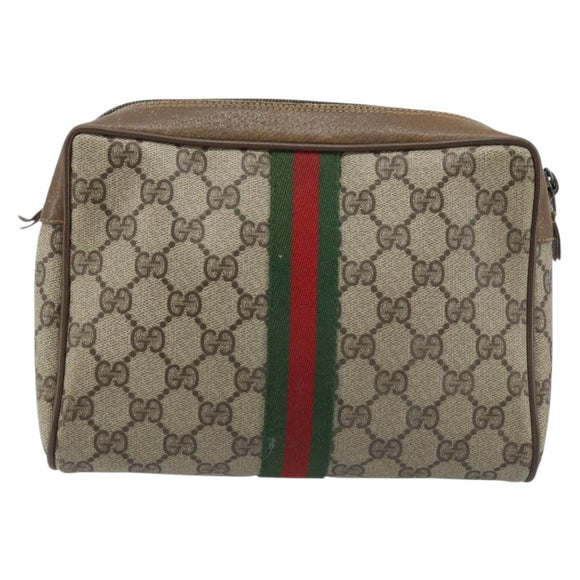 GUCCI GG Supreme Web Sherry Line Clutch Bag PVC Beige Gold 89 01 012 Auth YKZ156