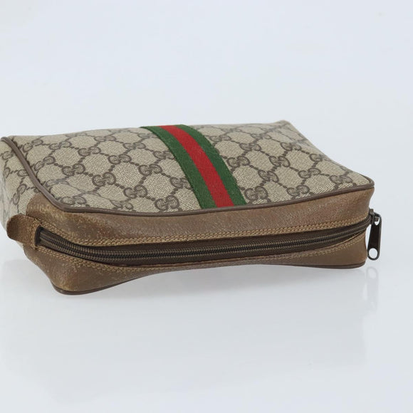 GUCCI GG Supreme Web Sherry Line Clutch Bag PVC Beige Gold 89 01 012 Auth YKZ156