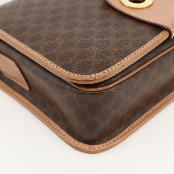 CELINE Macadam Canvas Circle Shoulder Bag PVC Leather Brown Gold Auth YKZ1561A