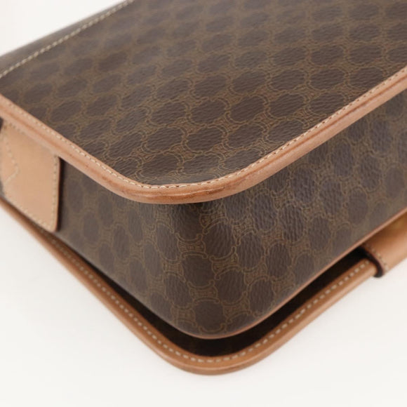 CELINE Macadam Canvas Circle Shoulder Bag PVC Leather Brown Gold Auth YKZ1561A