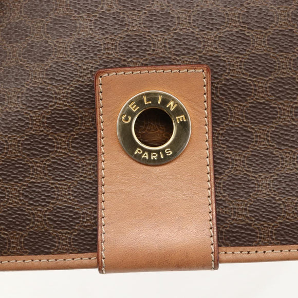 CELINE Macadam Canvas Circle Shoulder Bag PVC Leather Brown Gold Auth YKZ1561A