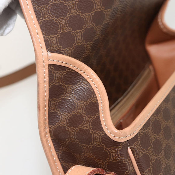 CELINE Macadam Canvas Circle Shoulder Bag PVC Leather Brown Gold Auth YKZ1561A