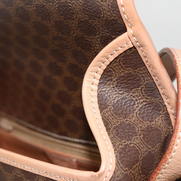 CELINE Macadam Canvas Circle Shoulder Bag PVC Leather Brown Gold Auth YKZ1561A