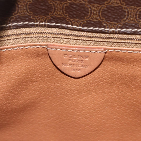 CELINE Macadam Canvas Circle Shoulder Bag PVC Leather Brown Gold Auth YKZ1561A