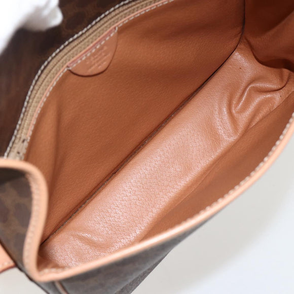 CELINE Macadam Canvas Circle Shoulder Bag PVC Leather Brown Gold Auth YKZ1561A