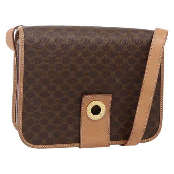 CELINE Macadam Canvas Circle Shoulder Bag PVC Leather Brown Gold Auth YKZ1561A