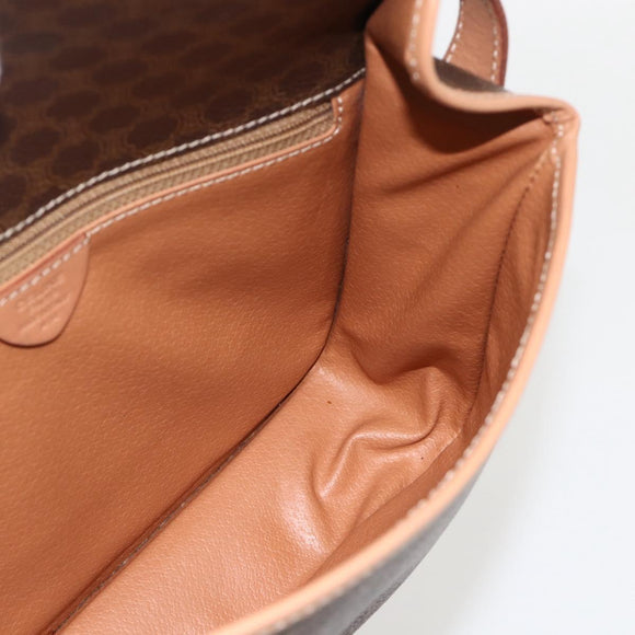 CELINE Macadam Canvas Circle Shoulder Bag PVC Leather Brown Gold Auth YKZ1561A