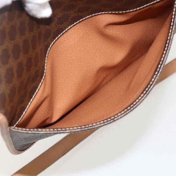 CELINE Macadam Canvas Circle Shoulder Bag PVC Leather Brown Gold Auth YKZ1561A