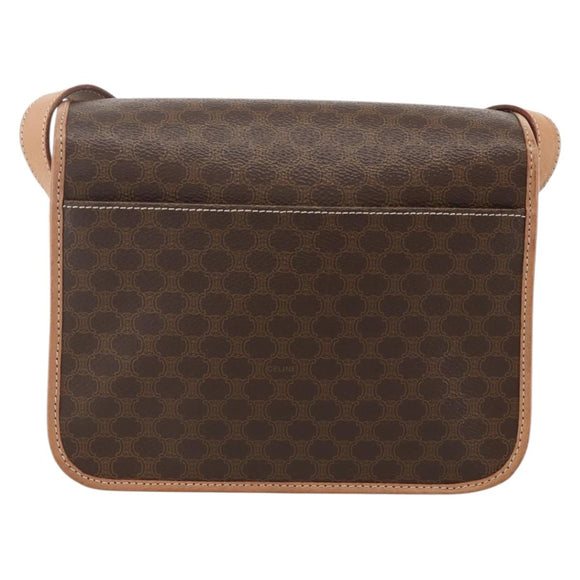 CELINE Macadam Canvas Circle Shoulder Bag PVC Leather Brown Gold Auth YKZ1561A