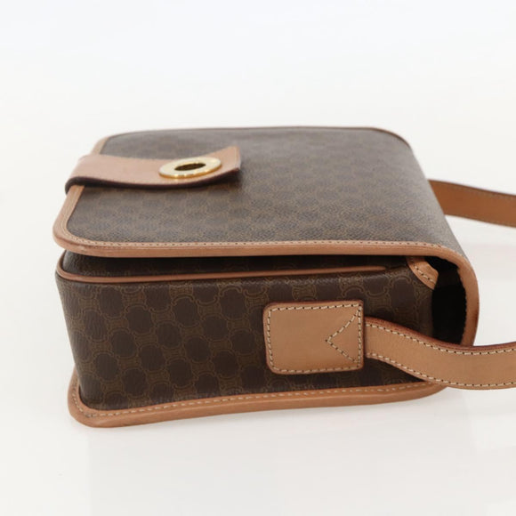 CELINE Macadam Canvas Circle Shoulder Bag PVC Leather Brown Gold Auth YKZ1561A