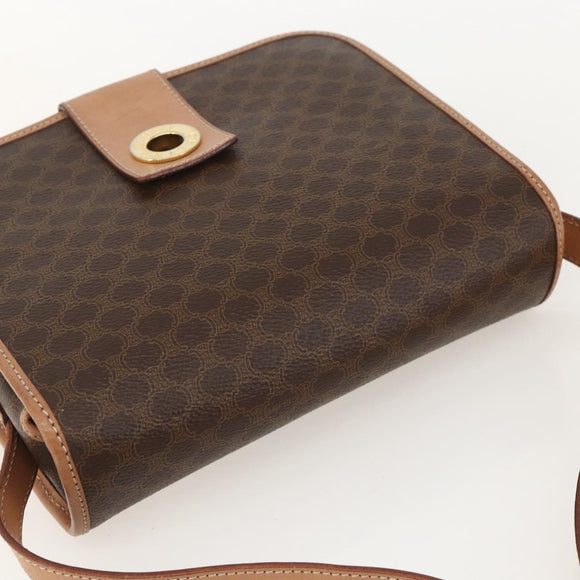 CELINE Macadam Canvas Circle Shoulder Bag PVC Leather Brown Gold Auth YKZ1561A