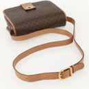 CELINE Macadam Canvas Circle Shoulder Bag PVC Leather Brown Gold Auth YKZ1561A-7
