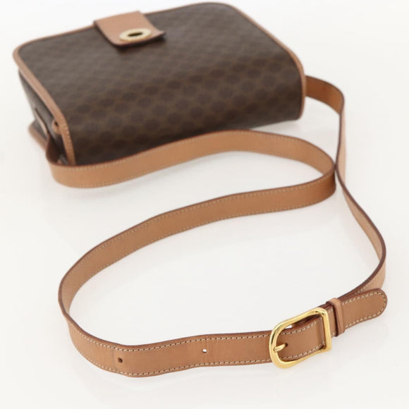 CELINE Macadam Canvas Circle Shoulder Bag PVC Leather Brown Gold Auth YKZ1561A